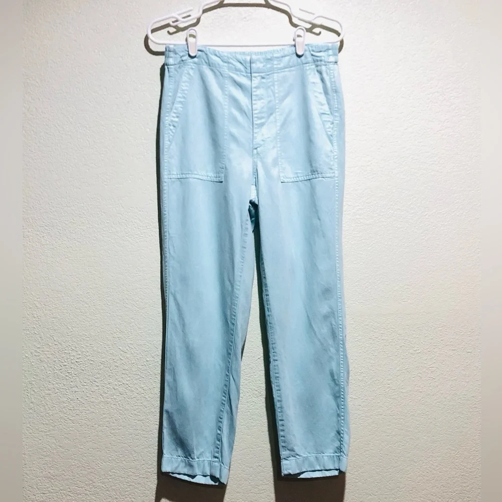 J CREW Pants Size 6 Seaside Light Blue Zip Up Stretch Waist High Rise